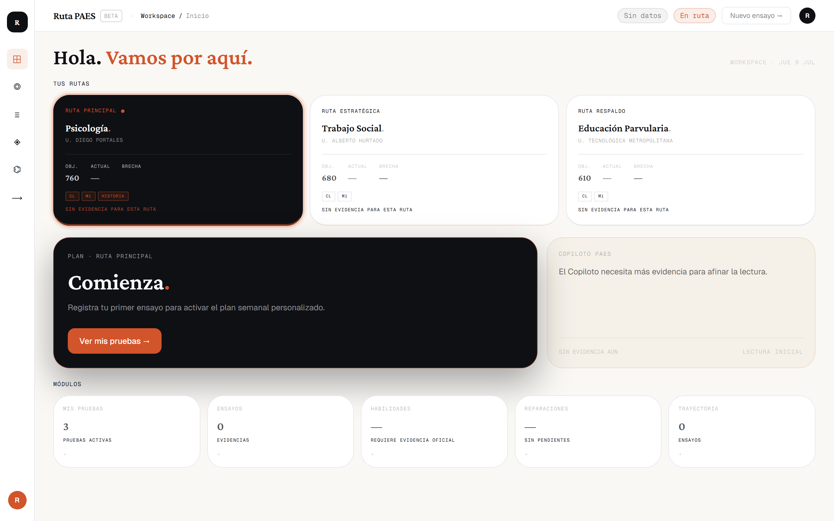 Workspace — Inicio