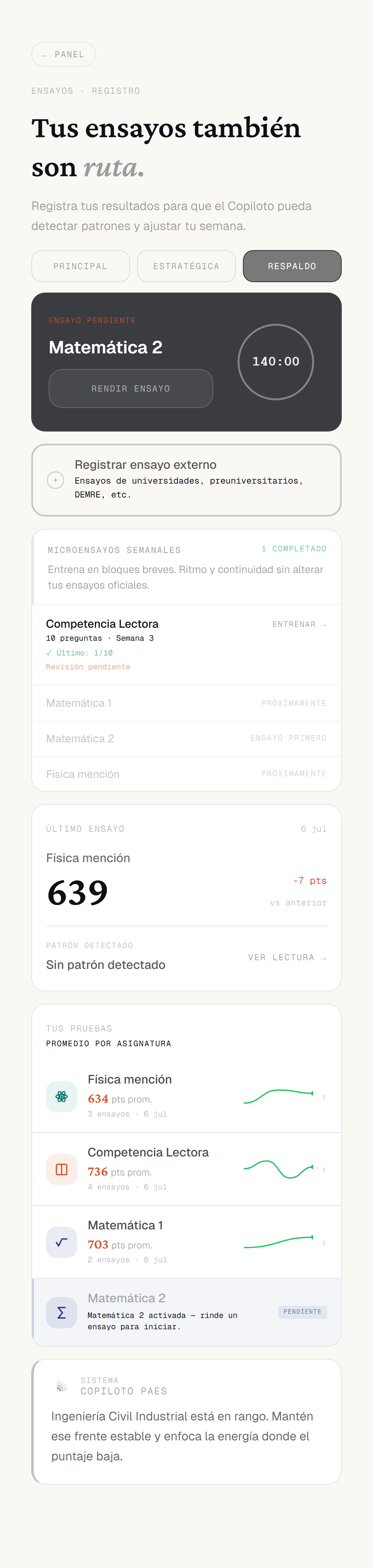 Mobile — Ruta, ruta respaldo