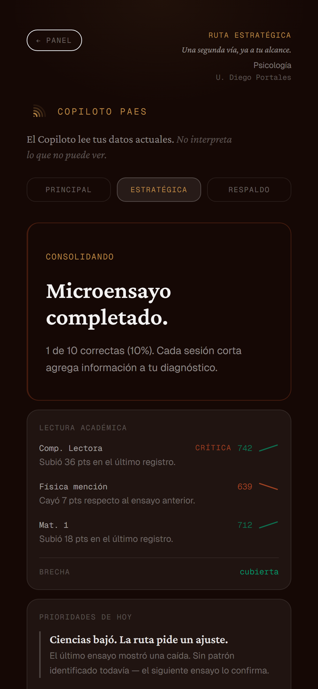 Copiloto PAES — ruta Estratégica