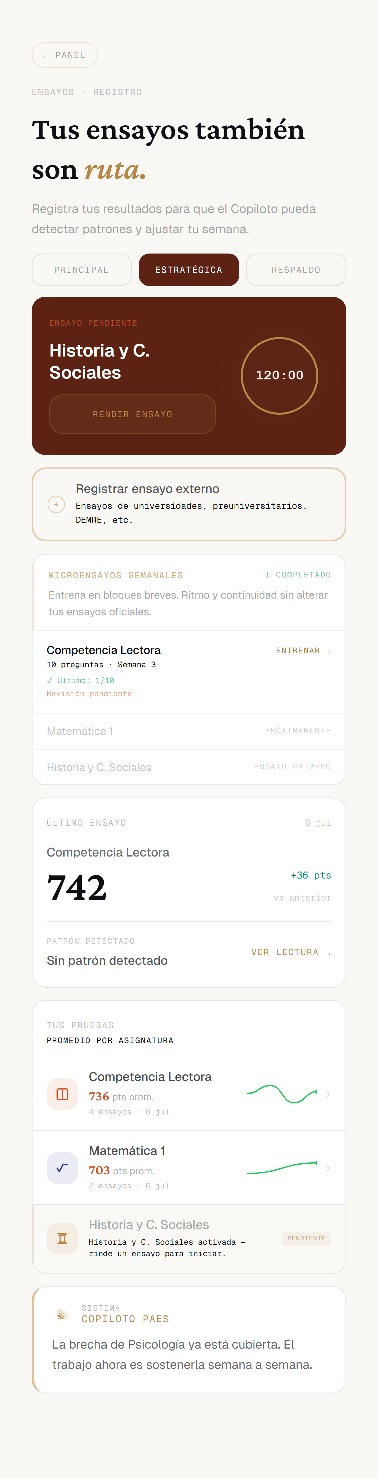 Ruta PAES · Ensayos — ruta Estratégica