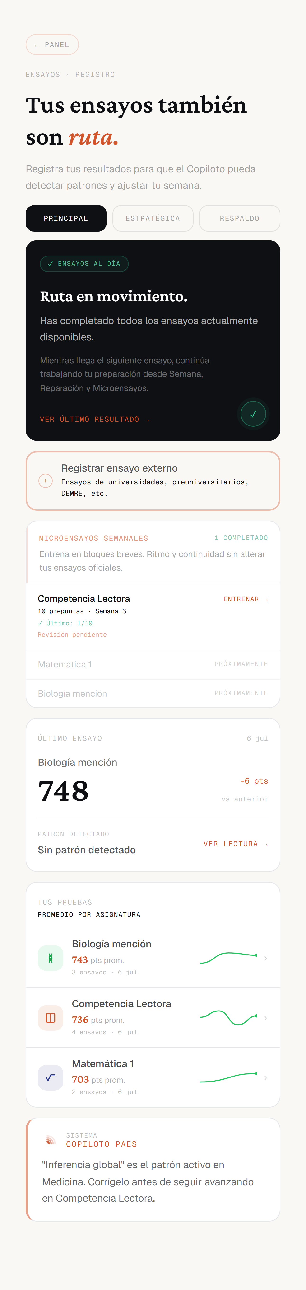 Ruta PAES · Ensayos — ruta Principal