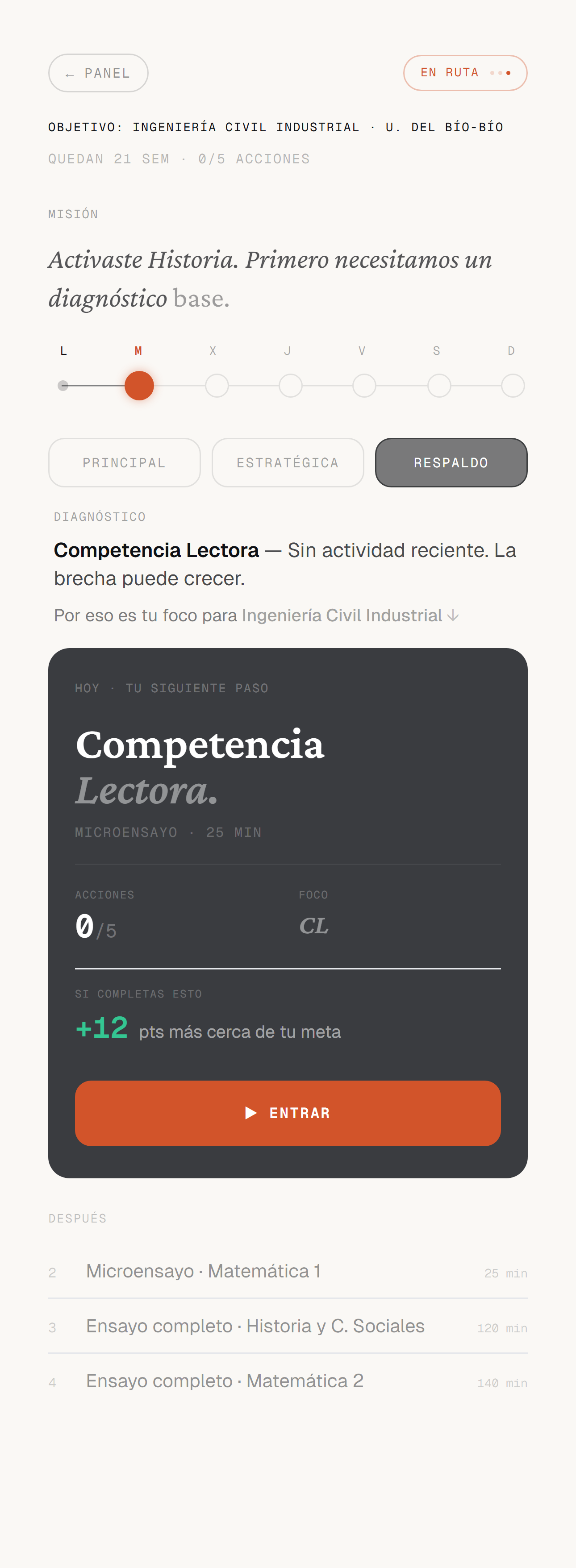 Ruta PAES · Semana — ruta Respaldo
